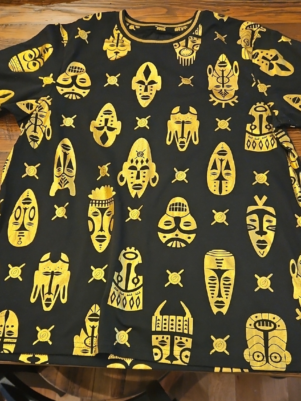NWOT Drill Clothing Co.Black Tee with Bold Gold Mask Print